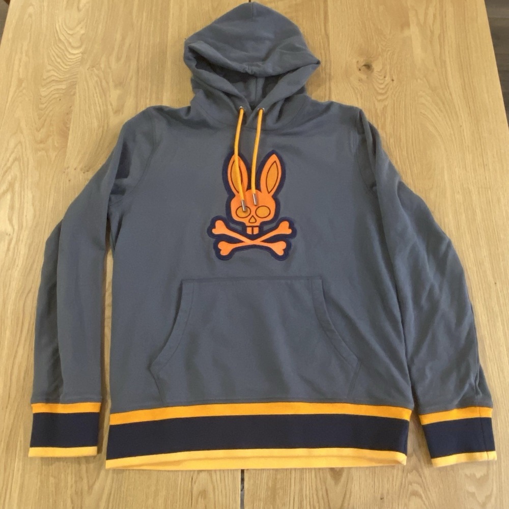 Psycho Bunny Hoodie Mens S‎ Gray Big Bunny Patch Embroidered Logo